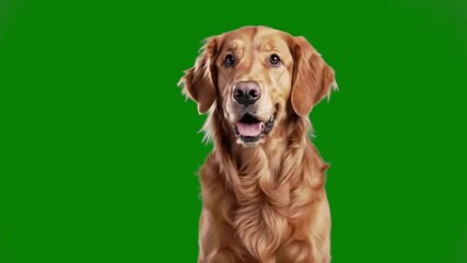 Golden Retriever Portrait on Green. Friendly Dog Studio Photography. Adorable Golden Retriever Close-Up.
