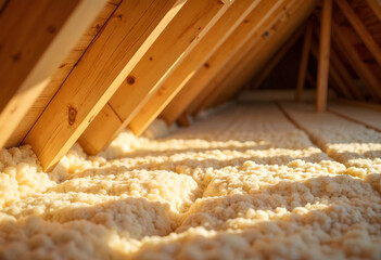 Close-up of a layer of mineral wool for insulation and soundproofing of walls and roof.