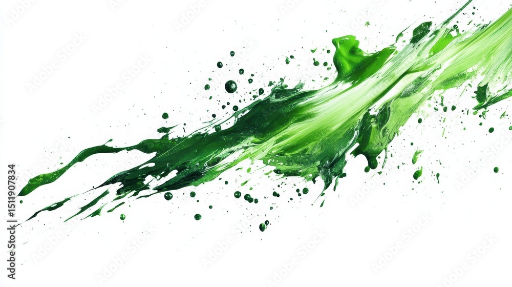Poster dynamic green paint splash creating a vibrant and energetic visual impact against a white background