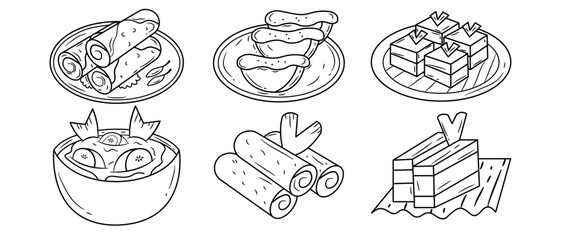 Food Indonesia culinary hand drawn bundle set