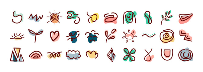 Abstract colorful squiggle lines on white background