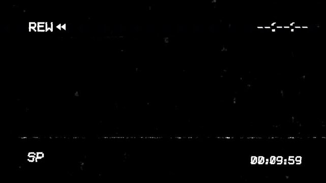 Rew VHS video tape screen on black background. 4K Video