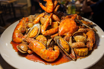 Kung Tung : Seafood in bucket, Thai street food.