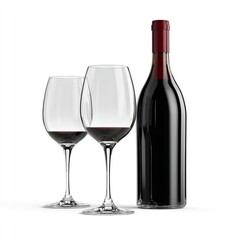 Red wine bottle and glasses still life photography for wine product advertising and promotion material