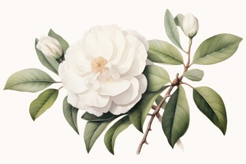Obraz premium Botanical illustration camellia flower blossom plant.