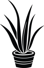 aloe vera plant, Simple black and white illustration of a potted plant,  black and white illustration of a potted plant.