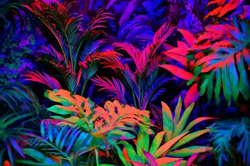 Neon jungle brightly colored dark backdrop