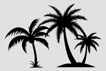 Silhouette of Three Palm Trees on a Light Gray Background