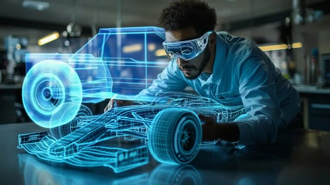 Innovating the Future: Engineer Designing a Cutting-Edge Racing Car with Augmented Reality