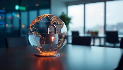 Illuminated Globe with Lock Symbolizing Global Security and Data Protection

