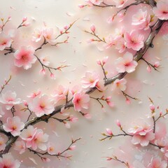 Fototapeta premium Pink cherry blossoms bloom on a tree branch in spring, their delicate petals a floral beauty against the blue sky