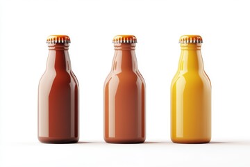 Three colorful bottles mockup on white background