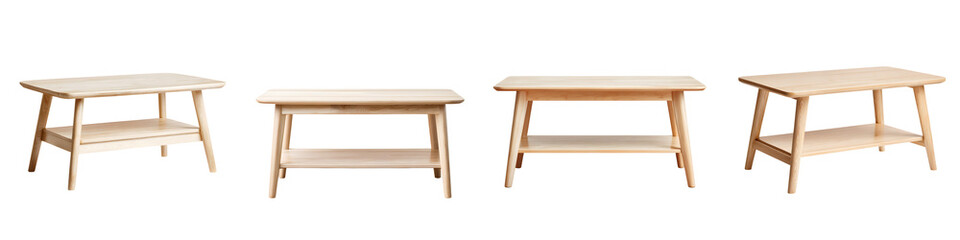 Modern, minimalist wooden coffee tables with clean lines and natural wood finish, perfect for contemporary living spaces, versatile and stylish design options
