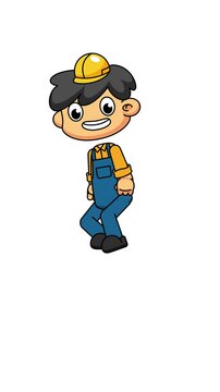 Jumping Contractor Chibi Animation, Fun Motion Loop with Greenscreen