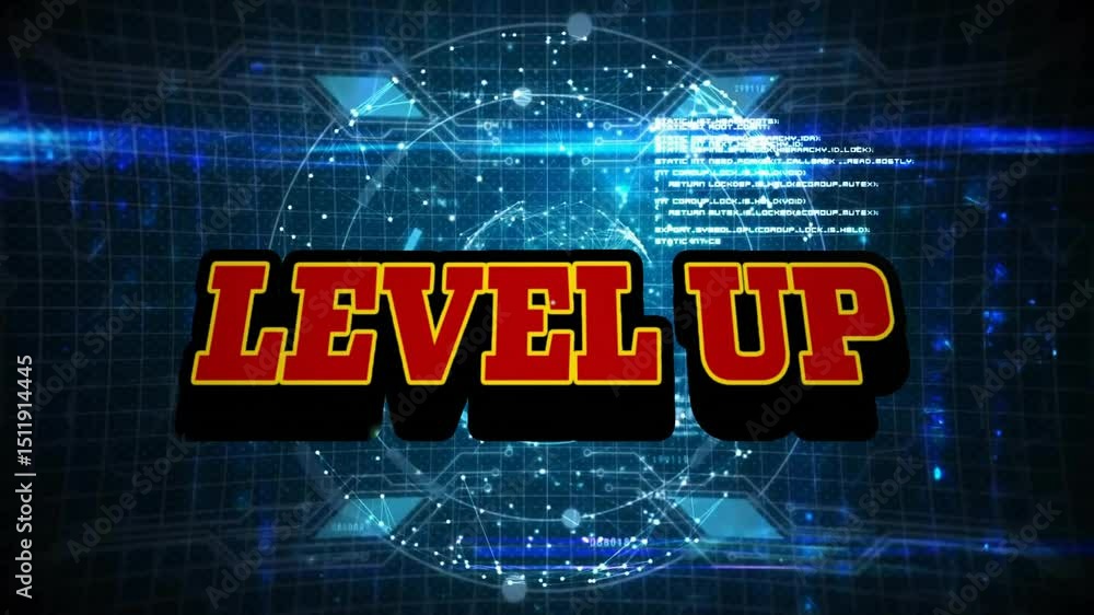 Poster when green waveform appearing triggers 3d sphere pulsing and level up dropping showing upgrade