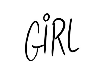 Girl handwriting. Cute hand written doodle style word. PNG graphic on transparent background.