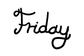 Friday word. Cute hand written doodle style word. PNG graphic on transparent background.
