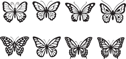 Set of Silhouette butterflies isolated vector line art	