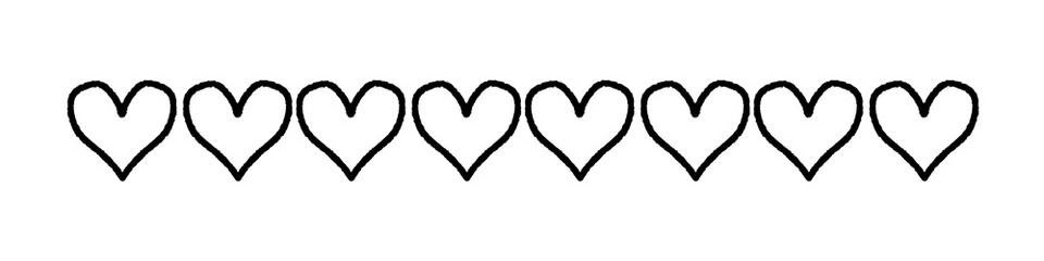 Hand drawn hearts doodle divider line or border - transparent PNG design element.