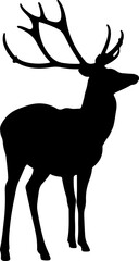 Striking black silhouette of a majestic stag with impressive antlers, perfect for hunting, wildlife, or outdoor-themed branding and designs.
