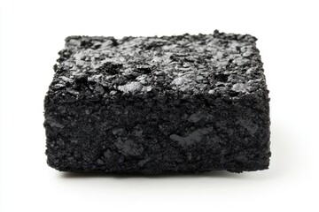 Asphalt paving material sample on white background