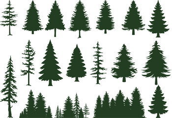Obraz premium set of green pine tree graphic design, pine tree vector illustration art