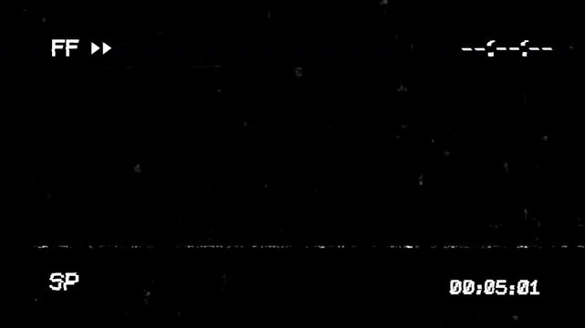 VHS video tape FF screen on black background. 4K Video