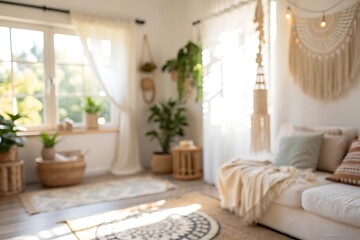 Cozy and bright living room with natural decor