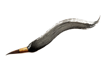 Dark, flowing brushstroke,  metal-like