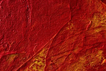 Abstract Textured Red and Gold Oil Paint Close-Up
