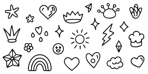 vector set of animal icons Hand-Drawn Doodle Icons Set – Black and White Cute Sketch Clipart Collection