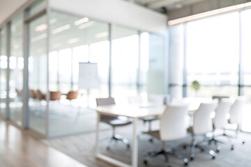 Modern blurred office space with meeting area