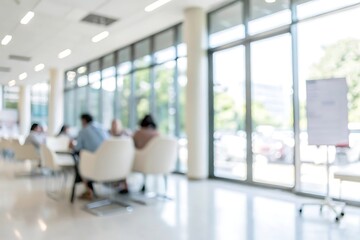 Blurred view of a modern waiting area in a public building