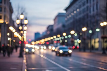 Blurred city street lights at dusk