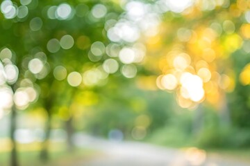 Soft bokeh of a sunlit park pathway