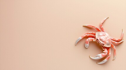 A pink crab with white claws and legs.