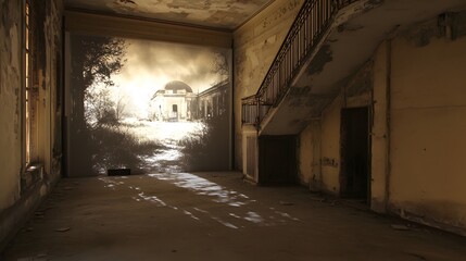 Fototapeta premium A digital projection installation on an abandoned building