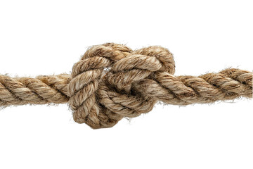 Close-up of a thick, light-brown rope with a complex knot