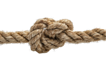 Close-up of a thick, light-brown rope with a complex knot