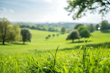 Lush green landscape under a bright blue sky