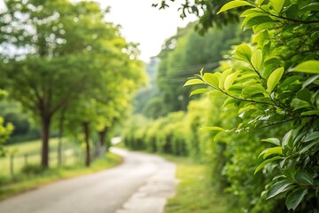 Serene winding road surrounded by lush greenery