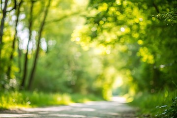 Serene blurred pathway through a lush green forest