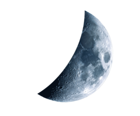 Crescent moon with detailed craters and textures in night sky