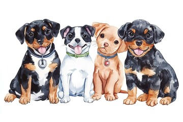 roup of cute dogs. Watercolor illustration isolated on white background