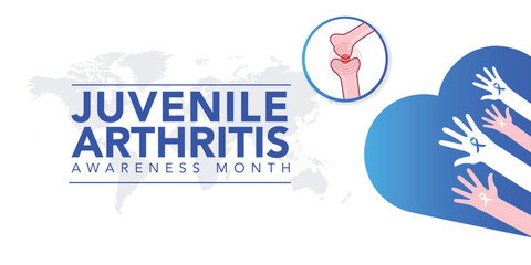 Juvenile Arthritis awareness month is observed every year in July. The most common symptoms of the disease are joint swelling, pain and stiffness, it is usually an autoimmune disorder. Vector art	