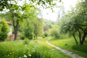 Serene pathway through a lush green landscape