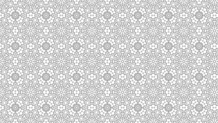 Seamless pattern with floral elements and geometric shapes in black and white design style