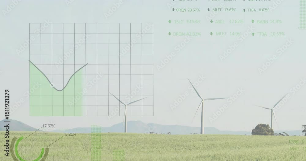 Fototapete one-second delay fading overlay while turbines spinning and charts animating for power monitoring