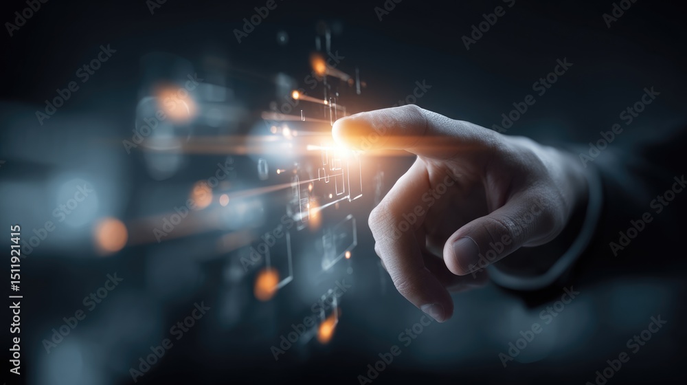 Aufkleber digital touch point: a close-up shot of a hand interacting with a digital interface. the composition