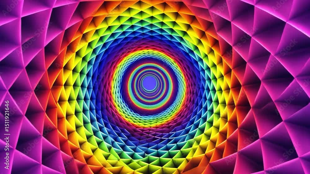 Poster vibrant colorful spiral pattern kaleidoscope of geometric shapes and abstract designs in rainbow hue